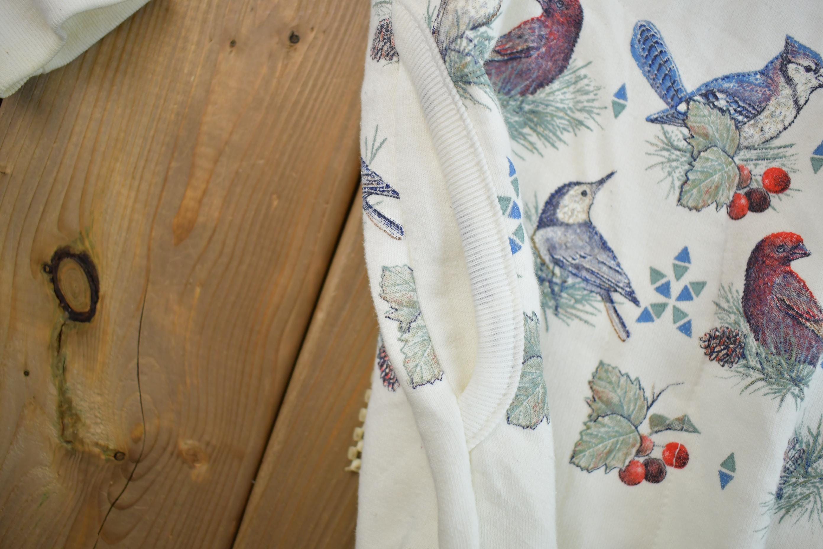 Vintage 1990s Cute Grandma Style Bird Print Crewneck Sweater Made In USA