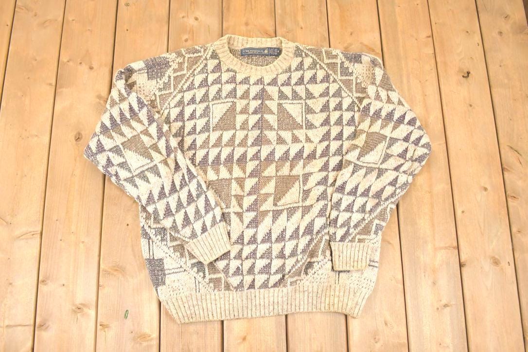 Vintage 1990s Crossings Abstract Wool Knit Crewneck Sweater Men's XL