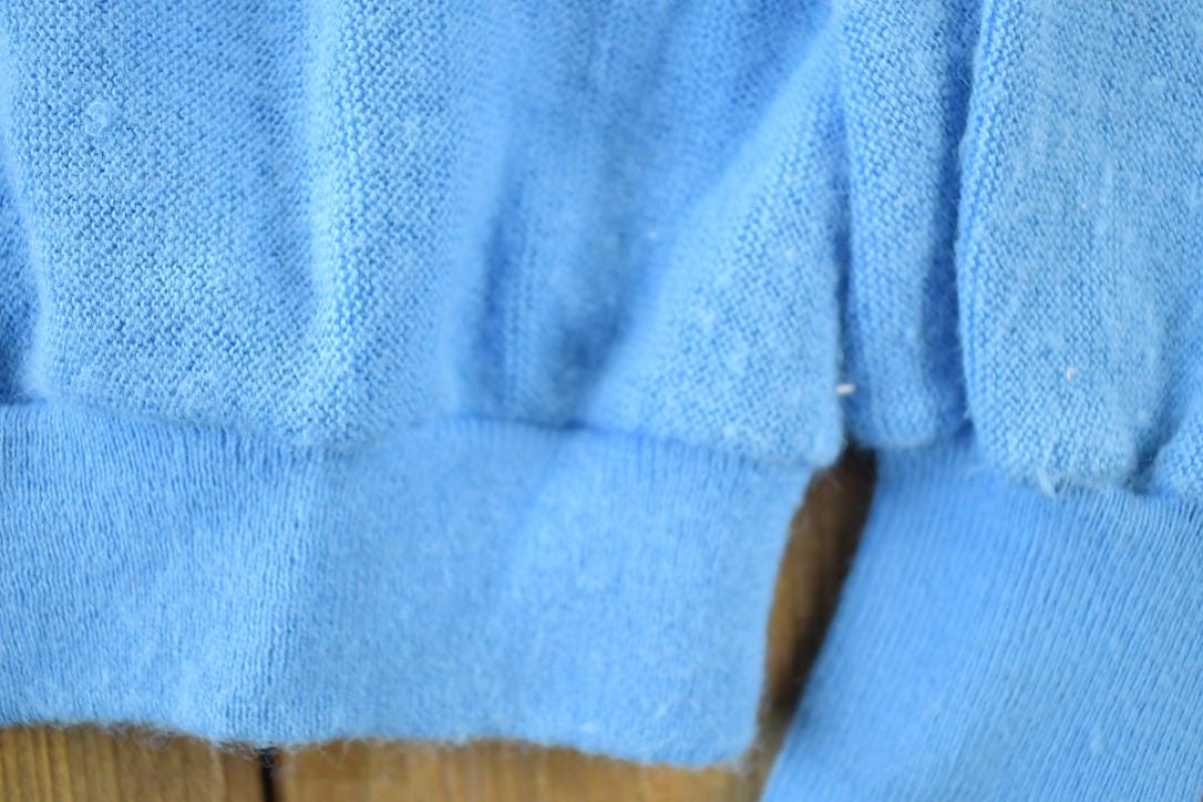 Vintage 1970s Izod Lacoste Rare Blue Croc Knit Perfect Mild Distress Cardigan Sweater Made In USA