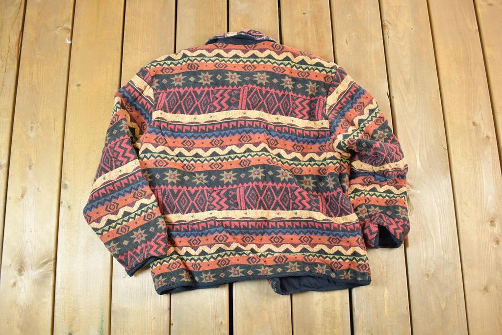 Vintage 1990s New Direction 100% Cotton Aztec Southwestern Light Button Up Lined Knit Jacket