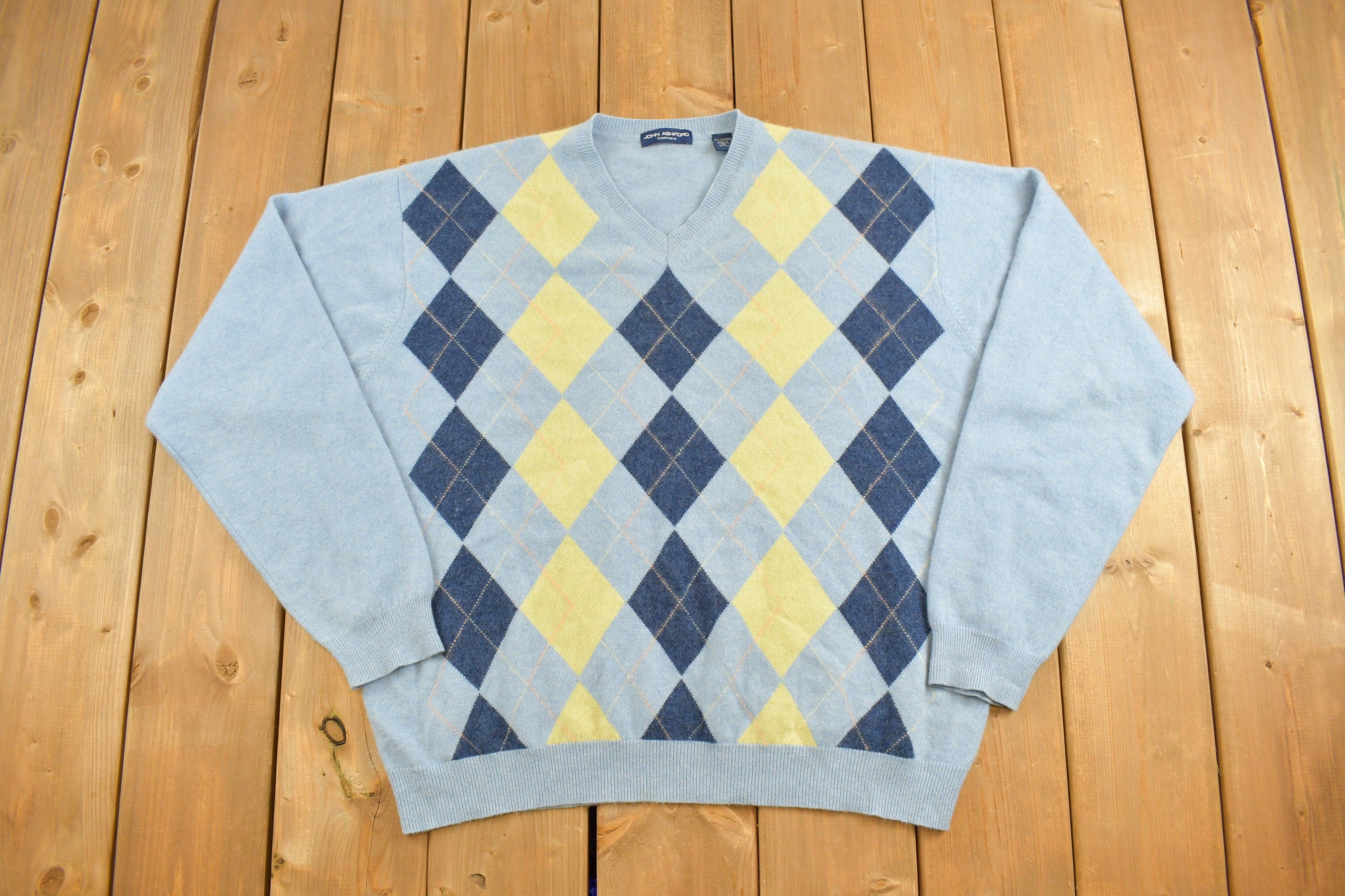 Vintage 1990s John Ashford Cashmere Argyle Sweater