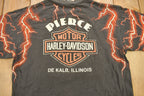 Vintage 1990s Pierce Harley Davidson De Kalb Illinois Lightning Graphic T-Shirt