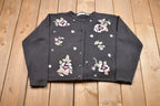 Vintage 1990s Lise J Floral Embroidered Knitted Sweater