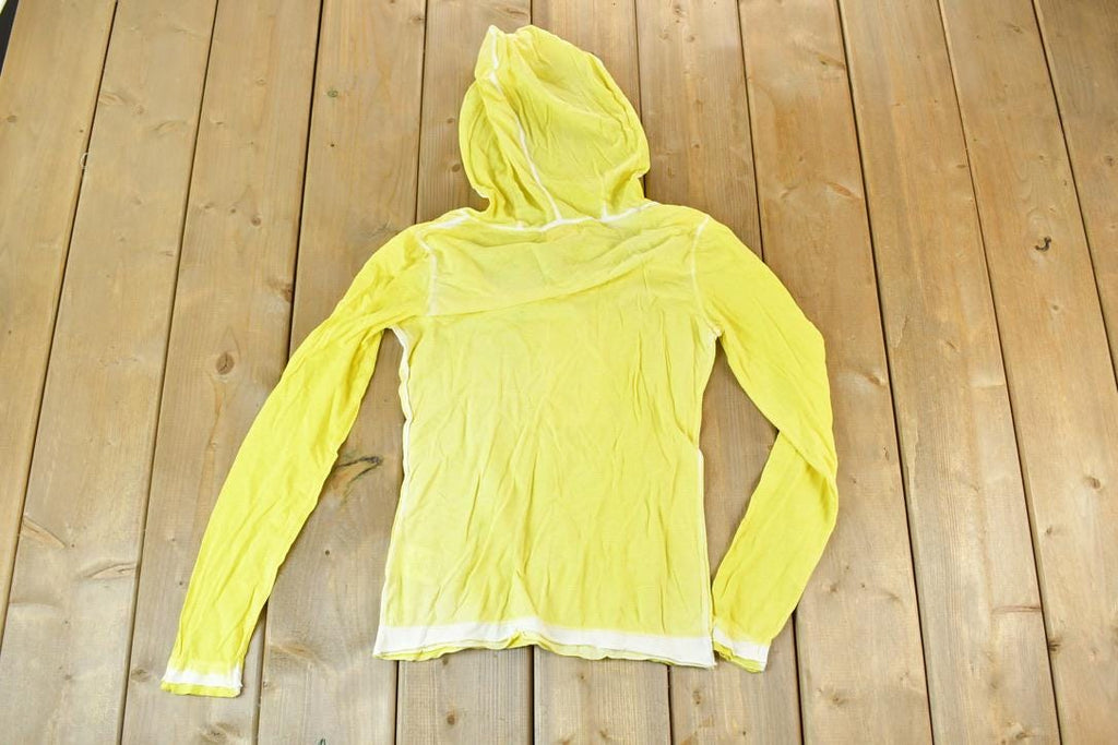 Women Vintage Vigoss Y2K Blank Yellow Hooded T-Shirt / Vigoss Grunge Skull Print / Contrast Stitch / Internet Famous Clothing / Over Dyed