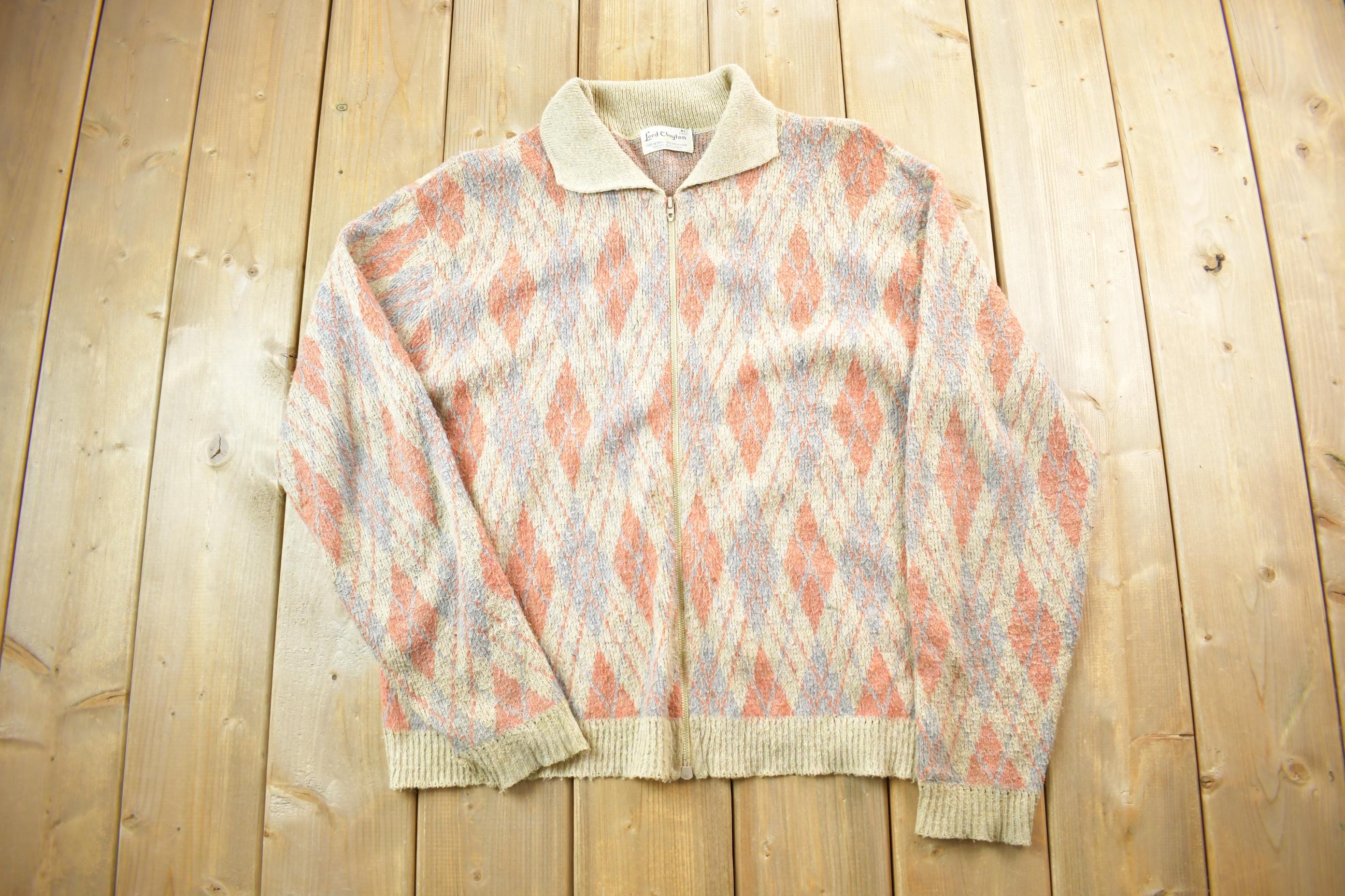 Vintage 1970s Lord Clayton Fill Zip Knit Collared Sweater