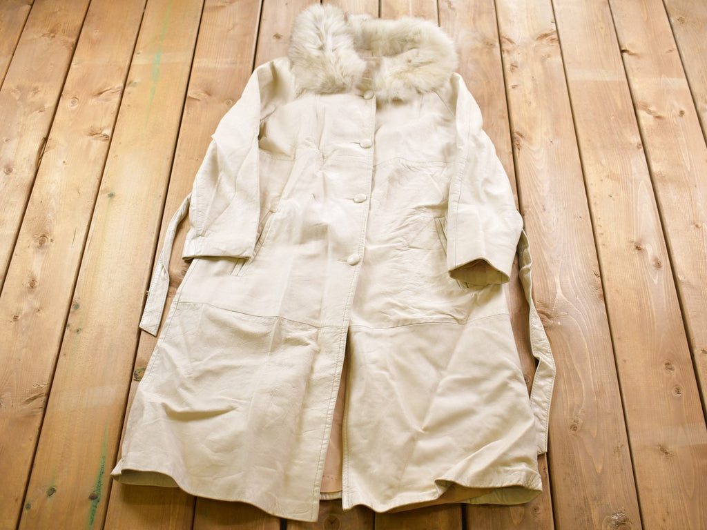 Vintage 1980s Leather Fur Collar Full Length Jacket