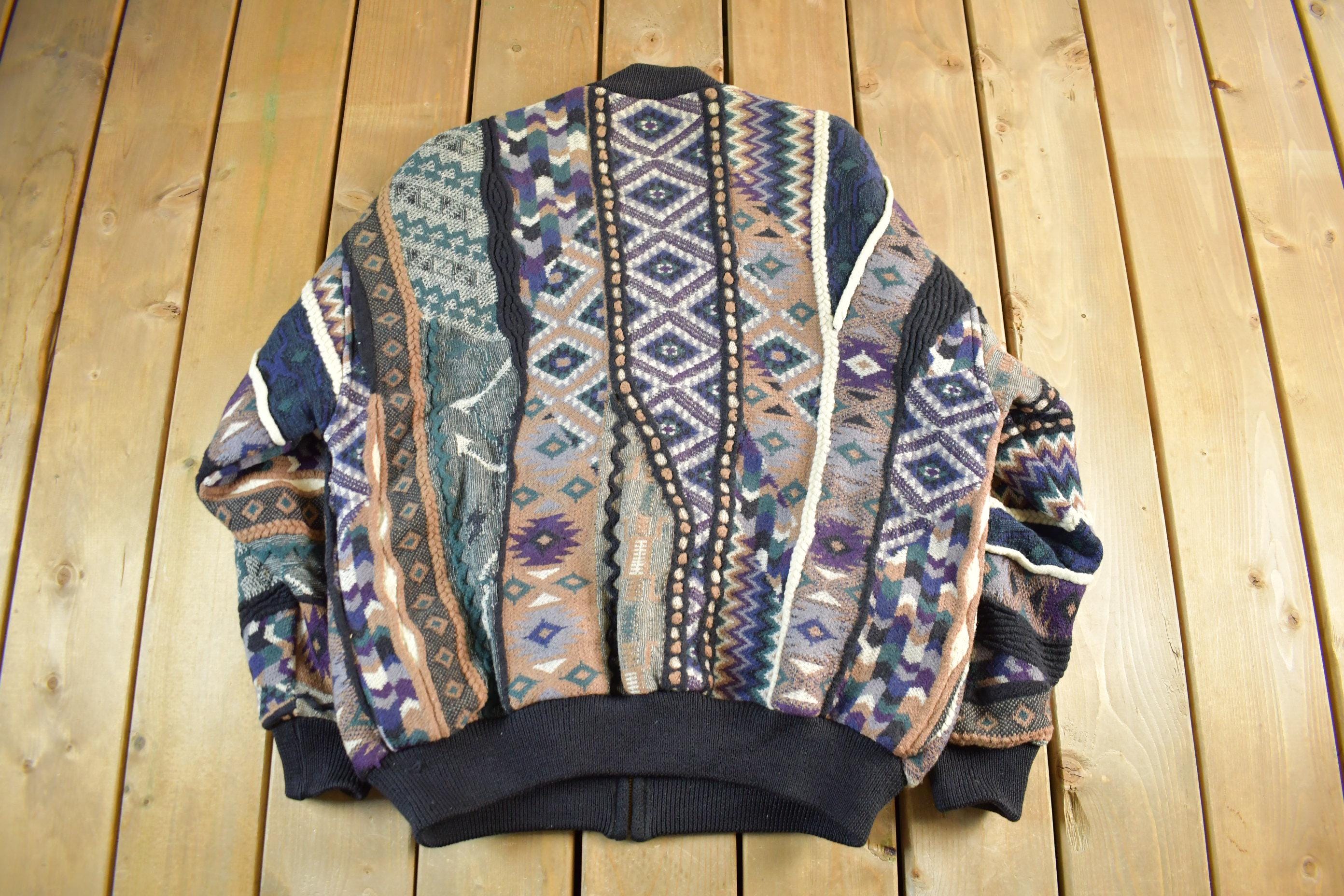 Vintage 1990s Tosani 3D Cable Knit Zip Up Sweater Jacket  Vintage 90s Crewneck  Abstract Patterns  Knit Crewneck  Streetwear
