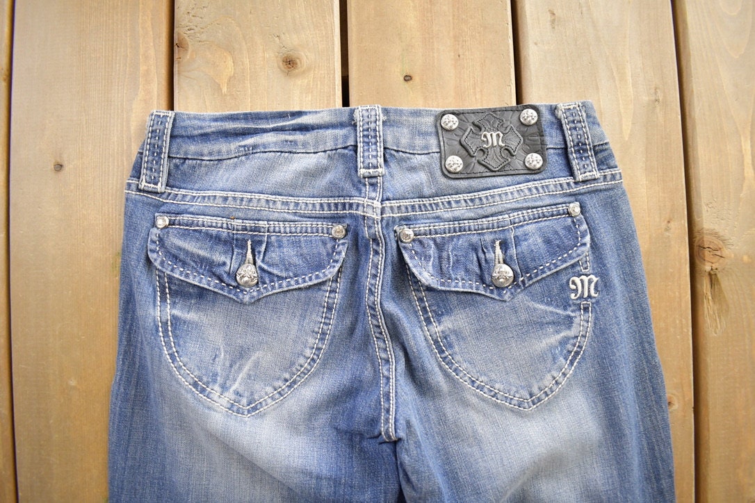 Vintage Y2K Miss Me Bedazzled Wide Leg Low Rise Jeans Size 26x33