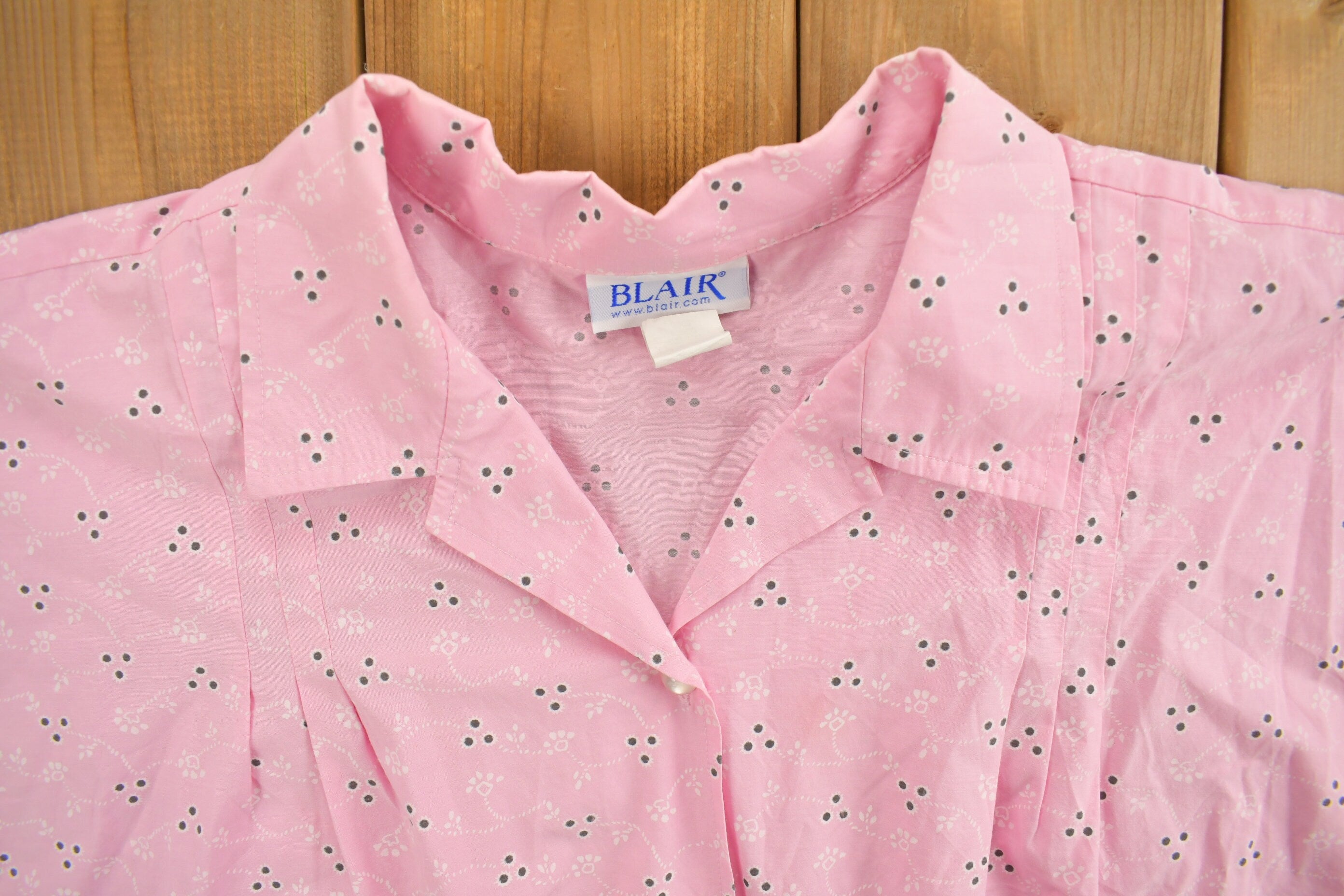 Vintage 1990s Womens Blair Pink Abstract Button Up Shirt