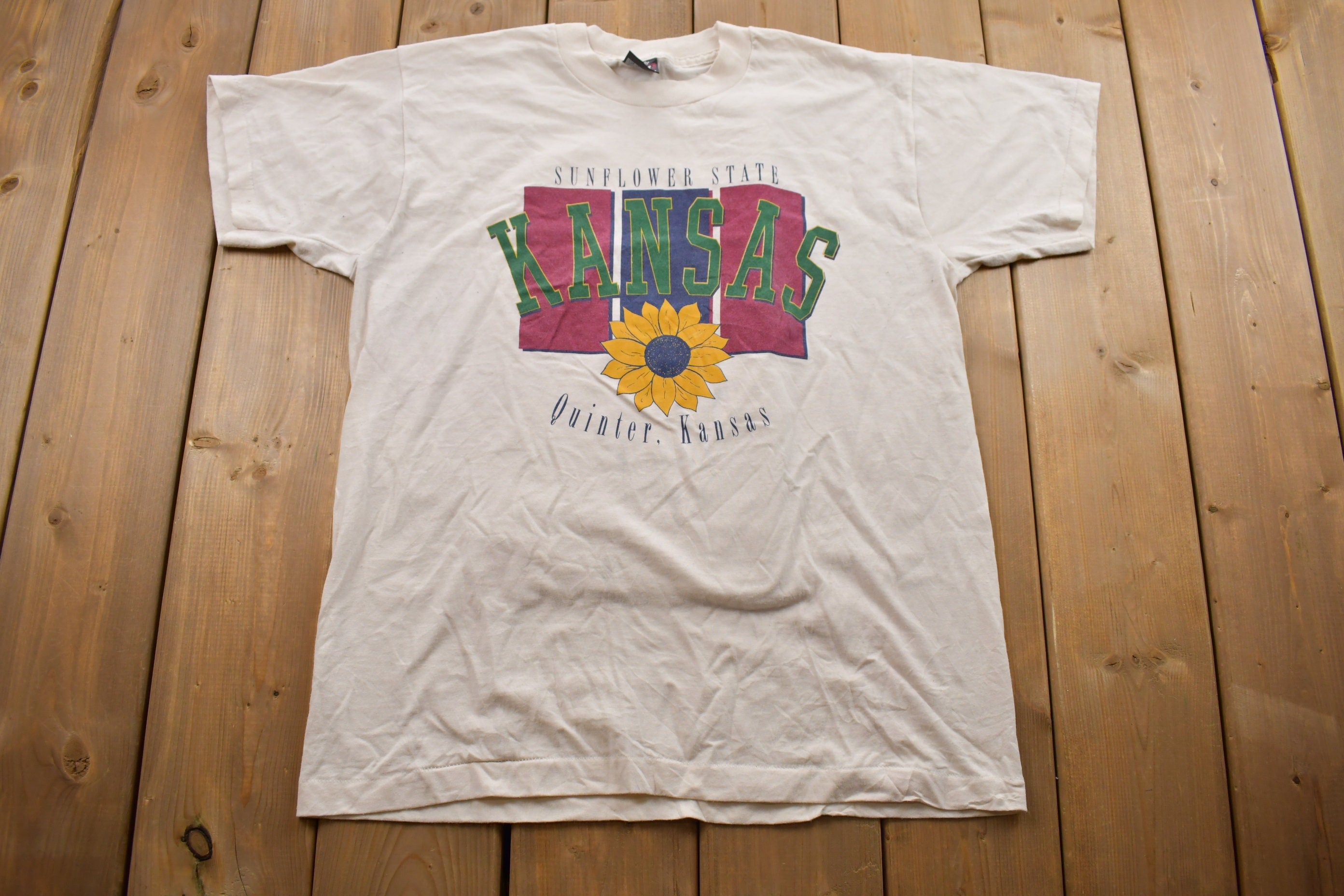 Vintage 1990s Quinter Kansas Sunflower State Souvenir T Shirt
