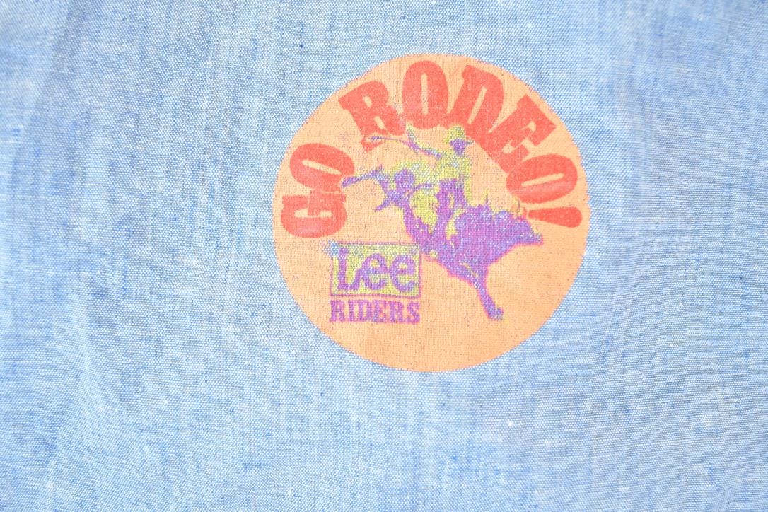 Vintage 1970s Lee Riders Go Rodeo Denim Bread Button Up Shirt Men's L