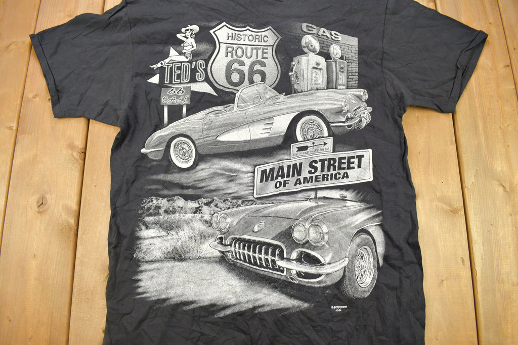 Vintage 1990s Main Street Of America Route 66 Classic Car Graphic T Shirt