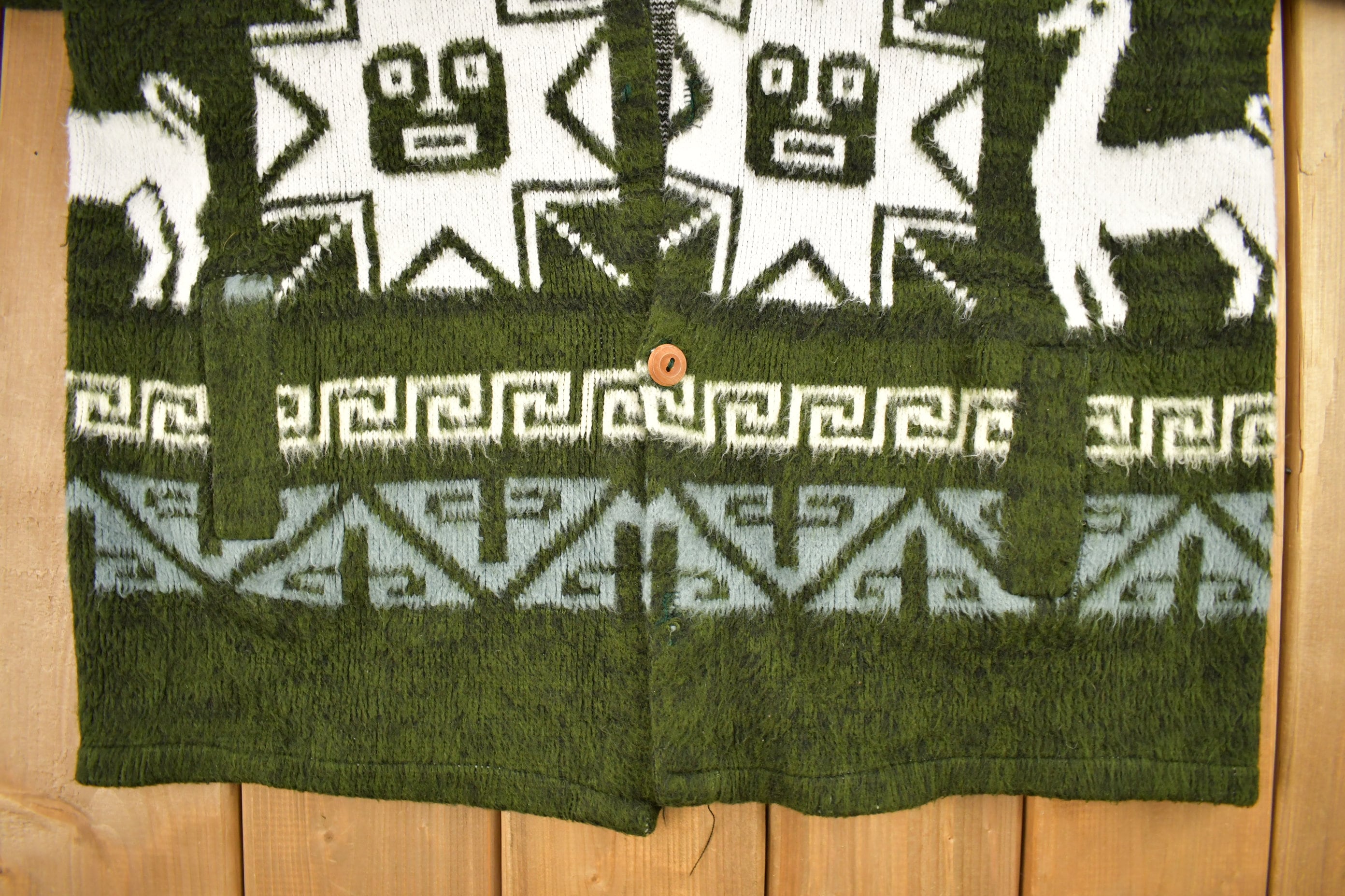 Vintage 1990s Animal Theme Aztec Pattern Knitted Button Up Sweater