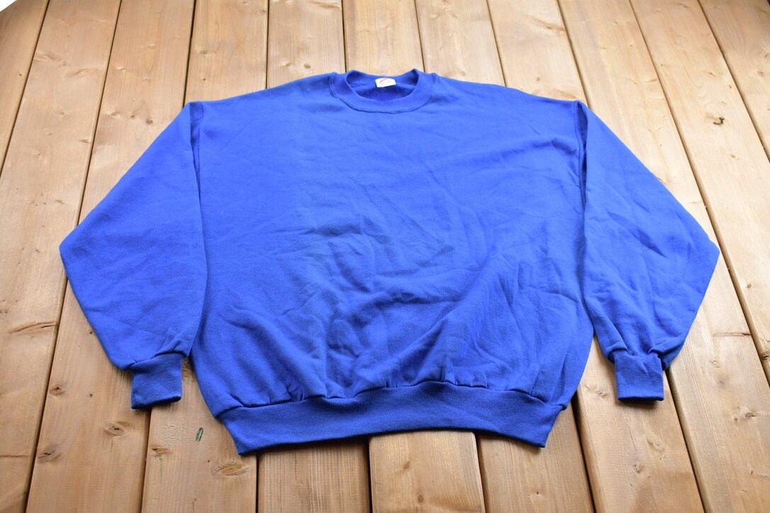 Vintage 1990s Jerzees Blank Blue Crewneck Sweatshirt