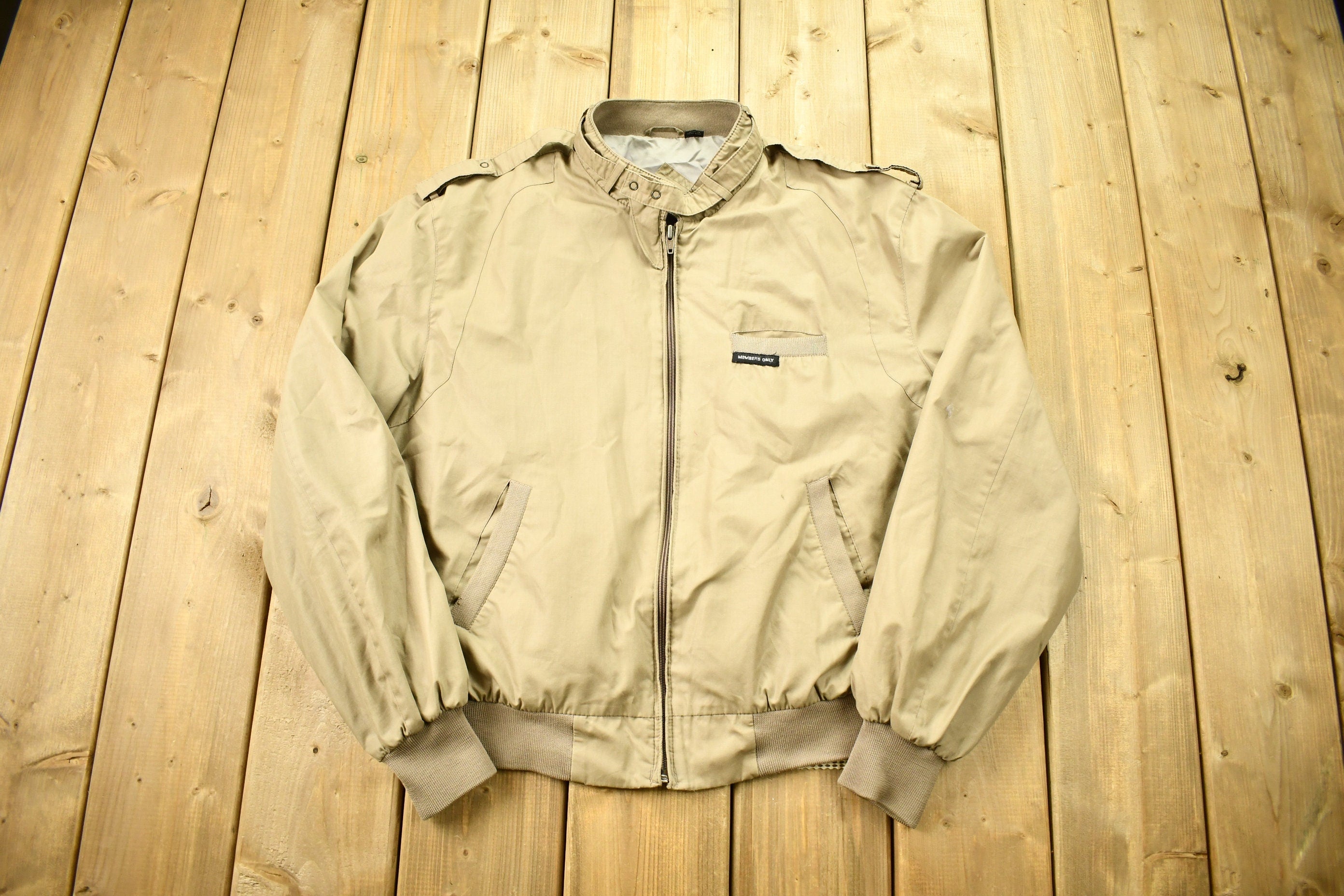 Vintage 1990s Members Only Tan Windbreaker Jacket
