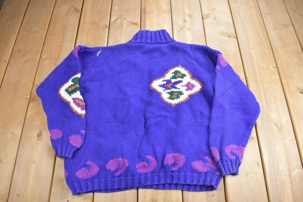 Vintage 1980s Abstract Theme Hand Knit Sweater