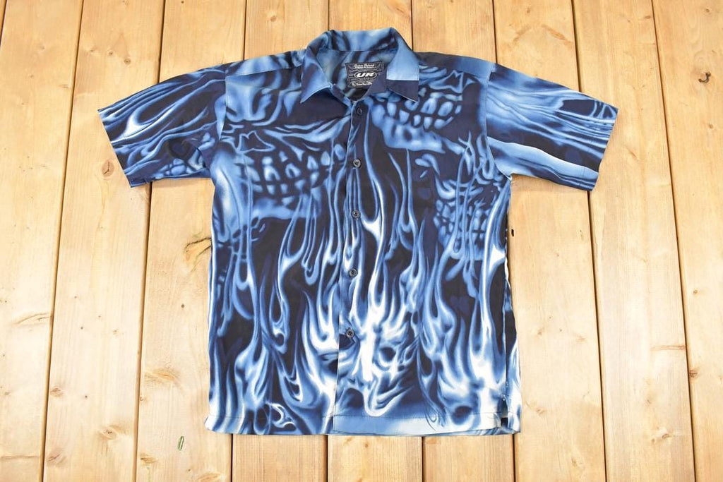 Vintage 1990s UR AOP Ghost Skulls Abstract Button Up Shirt Men's M