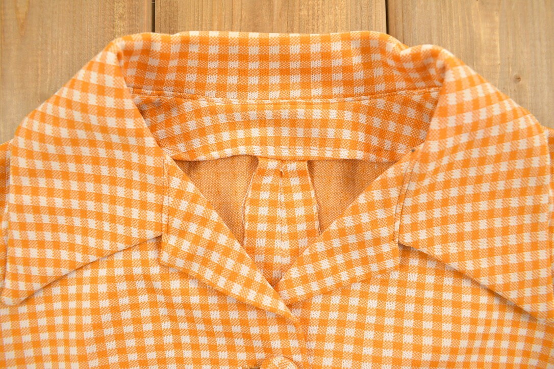 Vintage 1960s Orange Gingham Full Button-Up
