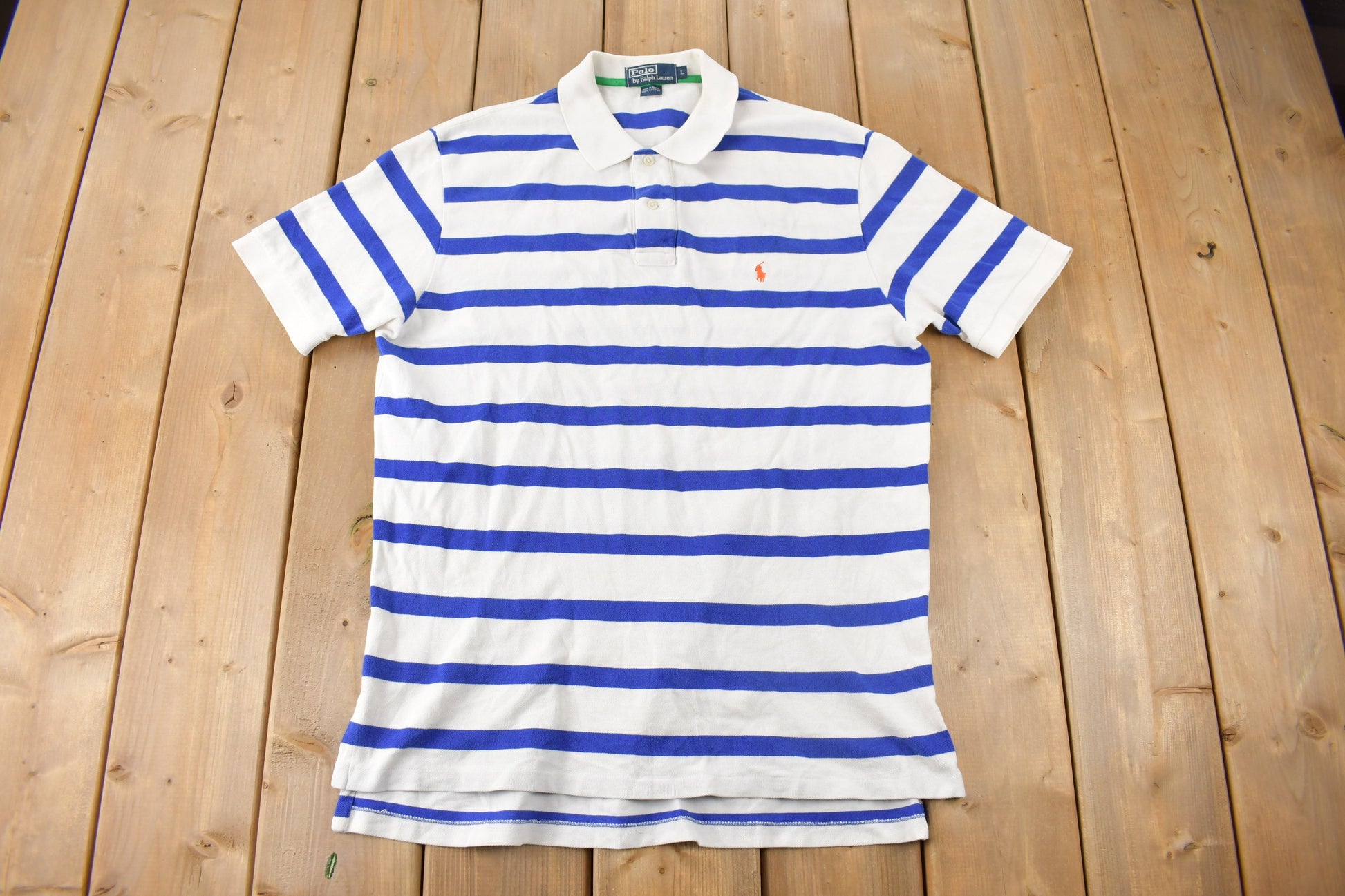 Vintage 1990s Polo By Ralph Lauren Small Pony Striped Polo Shirt Size L