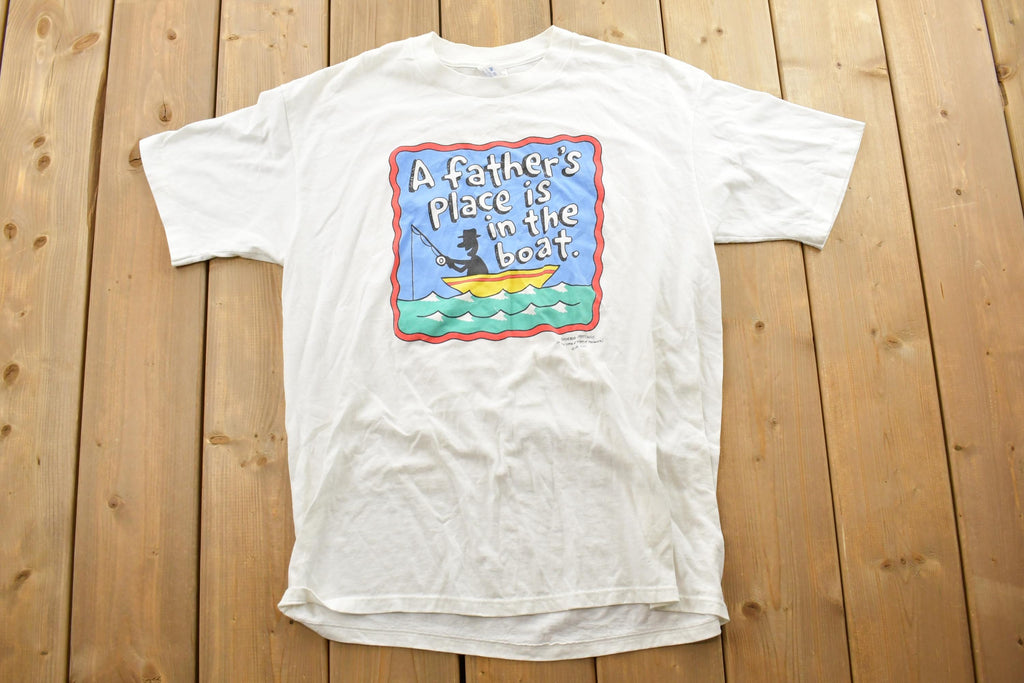 Vintage 1990s Shoebox Greetings Fathers Fishing Graphic T-Shirt