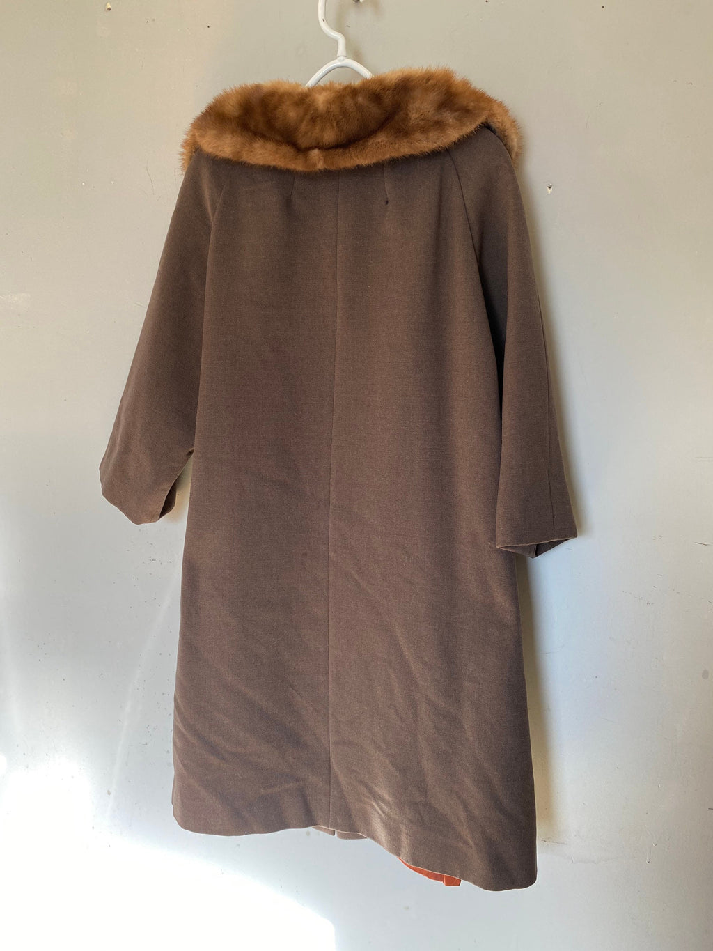 Vintage 1950s Peau De Faille Fur Collared Long Pea Coat Jacket
