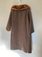 Vintage 1950s Peau De Faille Fur Collared Long Pea Coat Jacket