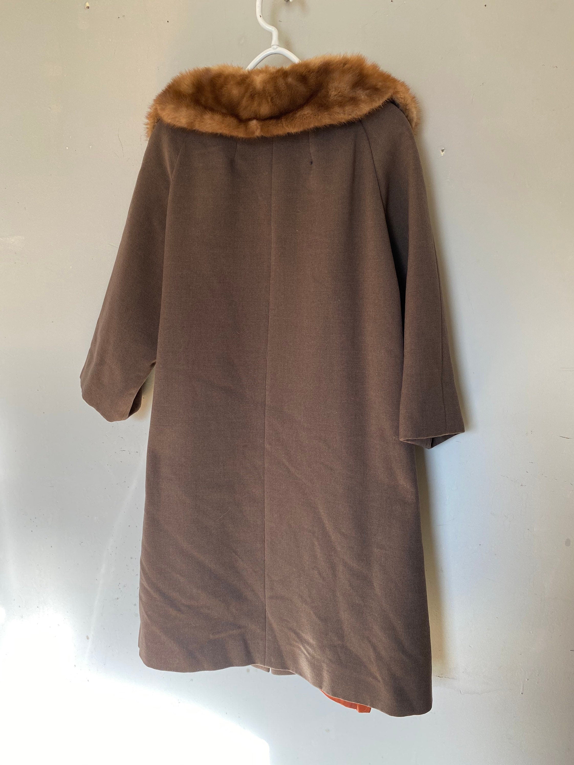 Vintage 1950s Peau De Faille Fur Collared Long Pea Coat Jacket