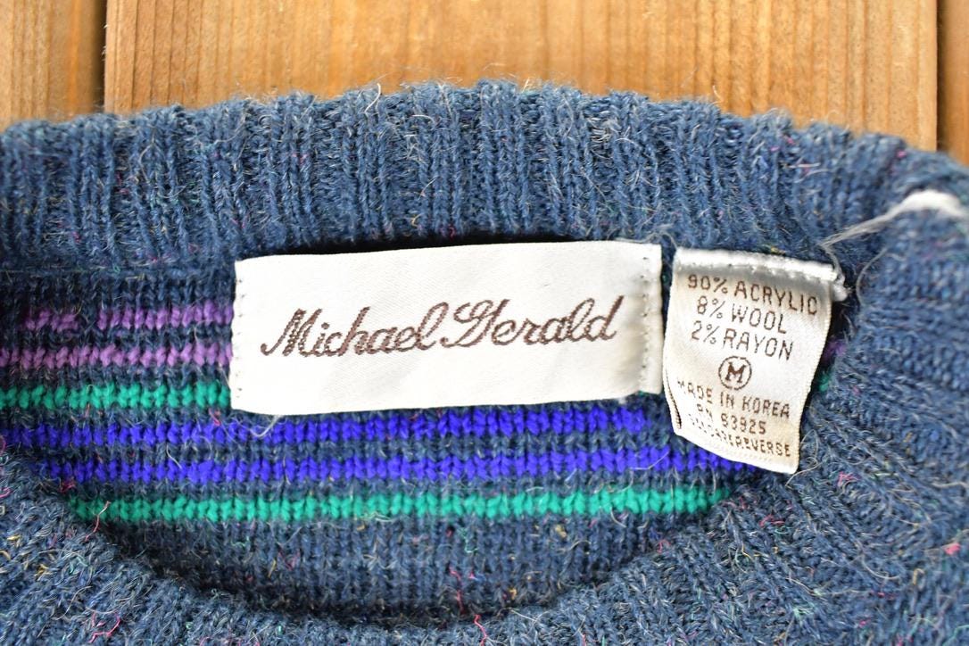Vintage 1990s Michael Gerald Knit Abstract Pattern Crewneck Sweater Men's M / 90s Knitted Sweatshirt / Vintage Preppy Knits