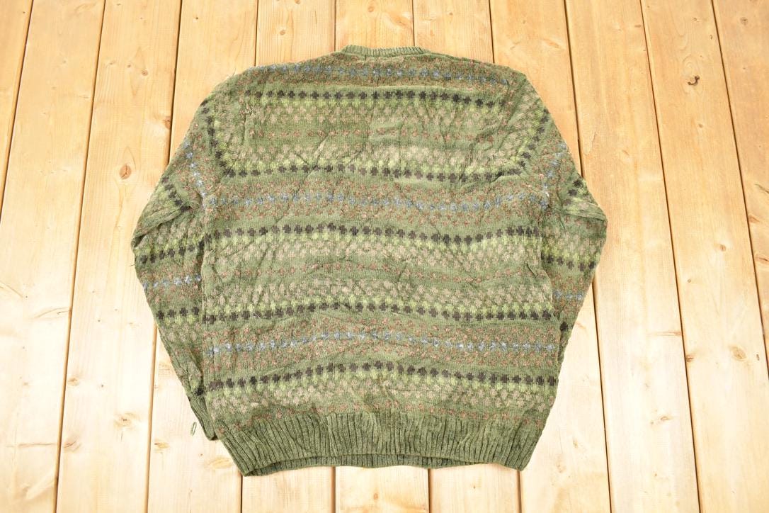 Vintage 1990s Dockers Striped Knit Crewneck Sweater Men's L / 90s Knitted Sweatshirt / Vintage Preppy Knits