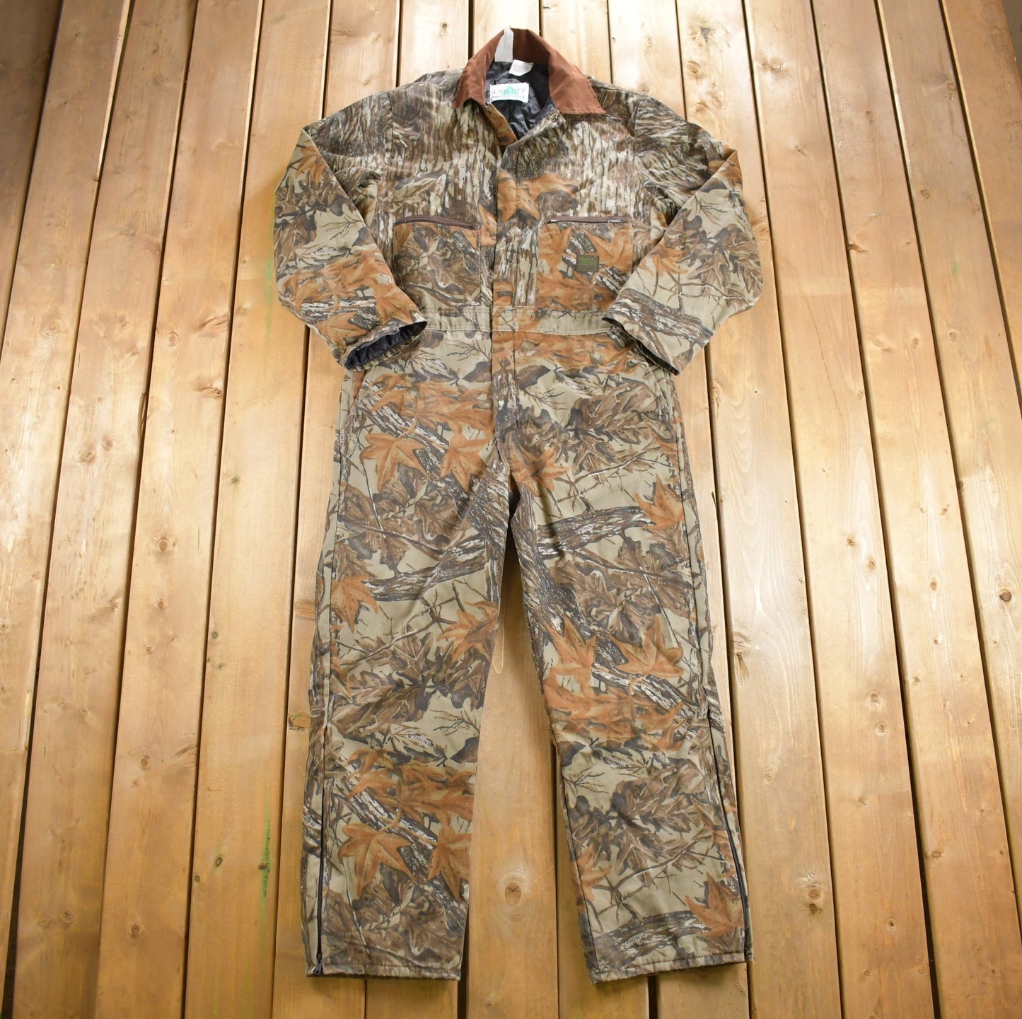 Vintage 1980s Liberty Insulated Camo Coveralls / Vintage Coveralls / Made in USA / Distressed Workwear / One Piece Work Suit / Hunting Gear