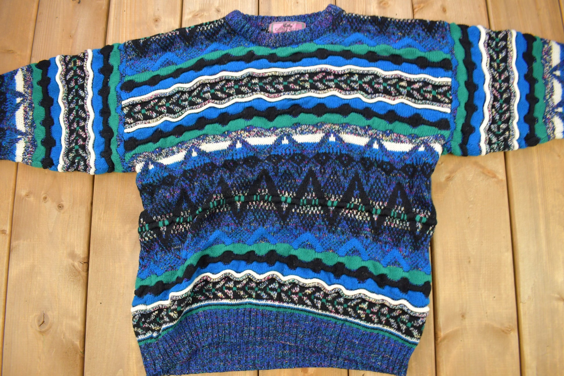 Vintage 1990s Concrete Mix 3D Colored Cable Knit Crewneck Sweater