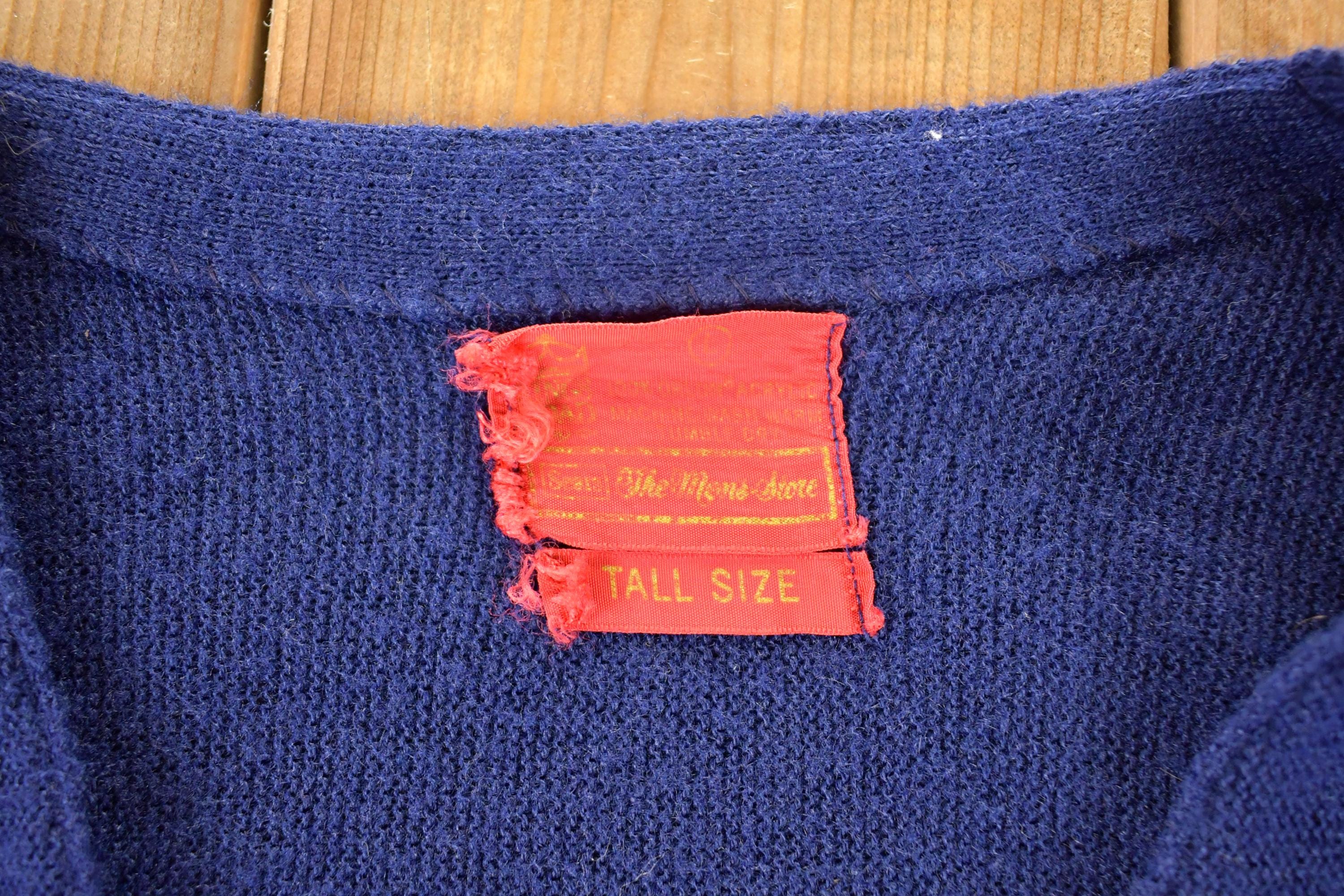 Vintage 1970s Navy Knit Cardigan Sweater Vest Men's M