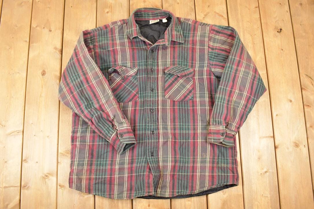 Vintage 1990s Five Brother Plaid Lined Button Up Shirt Men's L