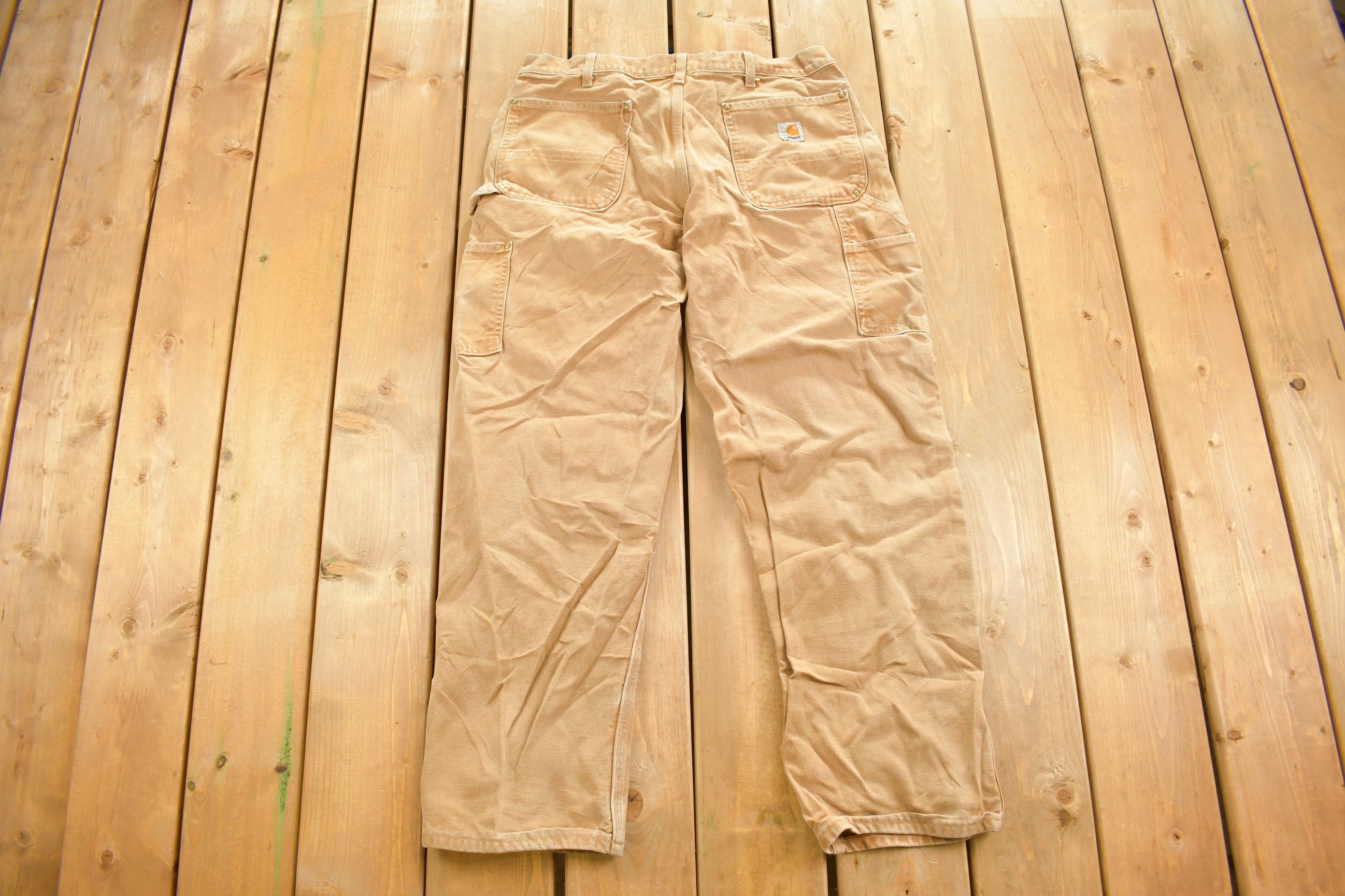 Vintage 1990s Carhartt Beige Double Knee Work Pants Size 35 x 29