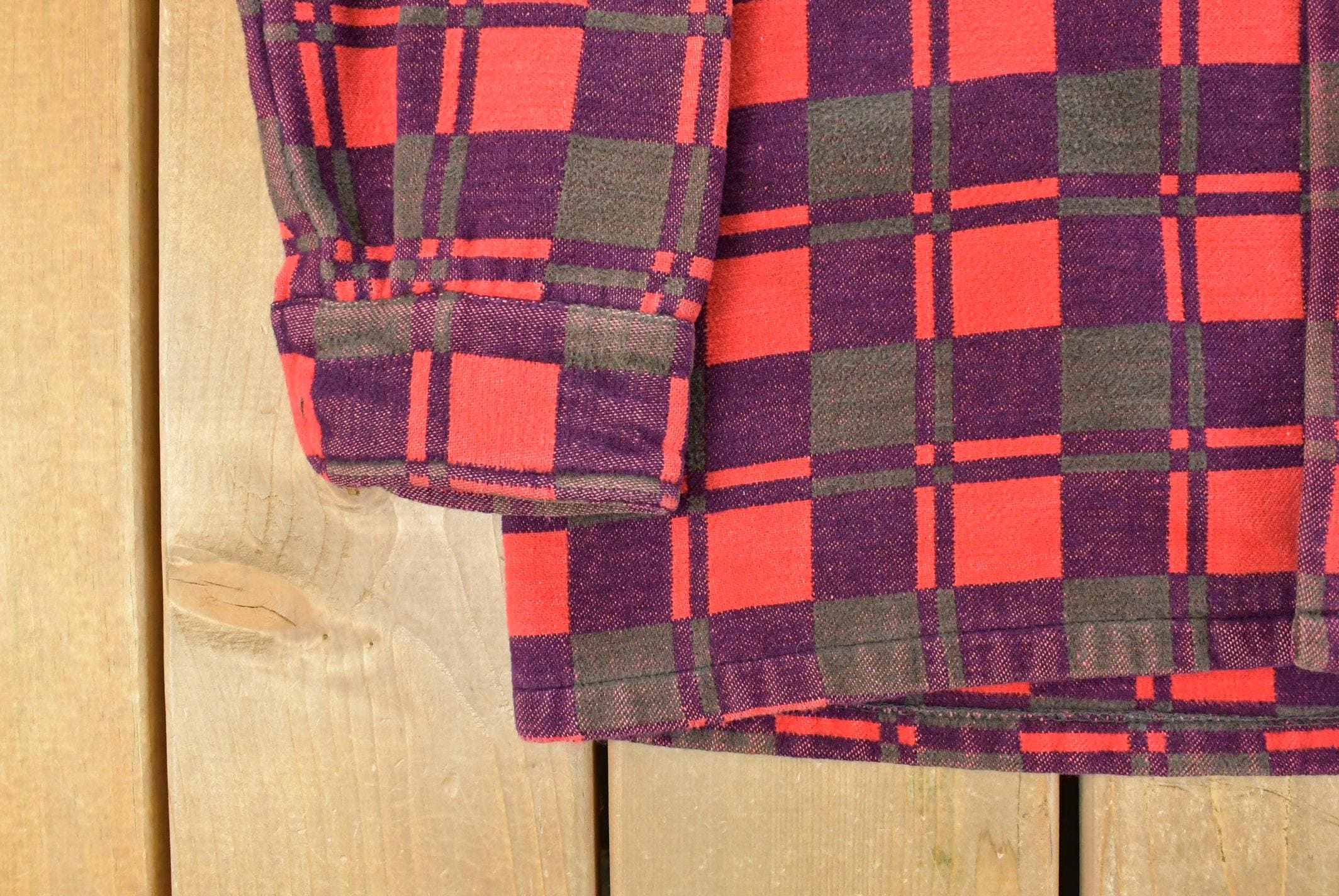 Vintage 1960s Champion Button Up Plaid Flannel Trucker Shirt Men's Small