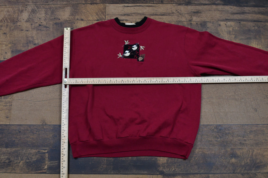 Vintage 1990s Embroidered Bird Mock Neck Sweater