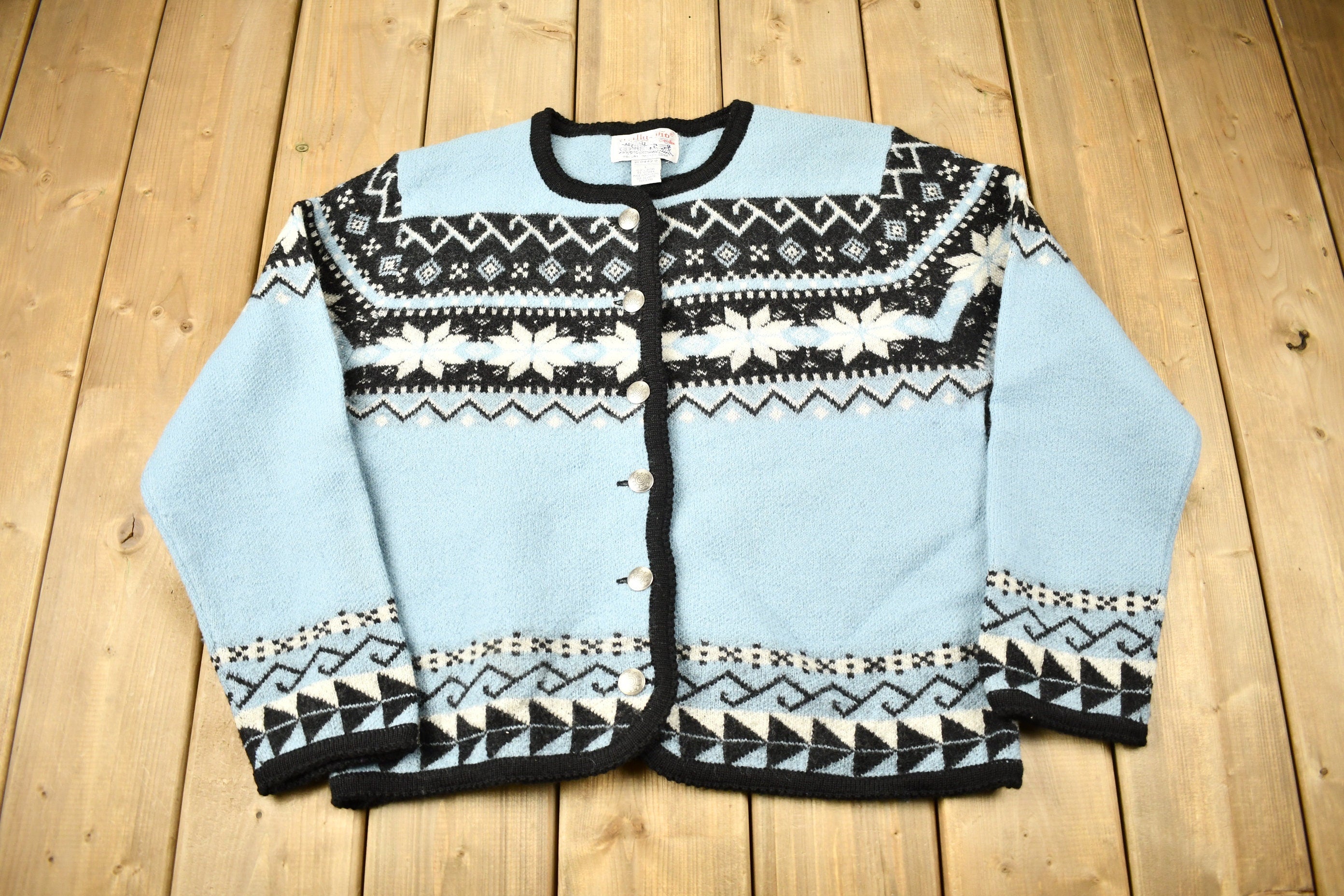 Vintage 1980s Tally-Ho 100% Wool Cardigan Sweater