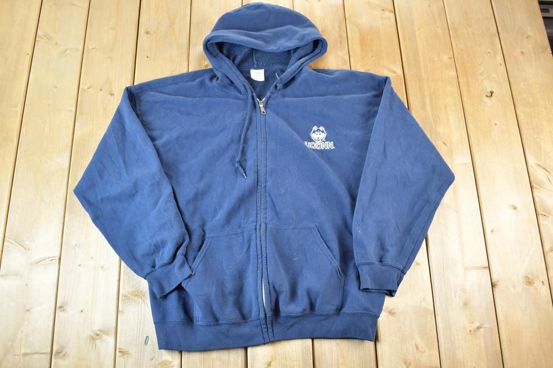 Vintage Y2K Uconn Huskies full Zip University Hoodie Mens XL