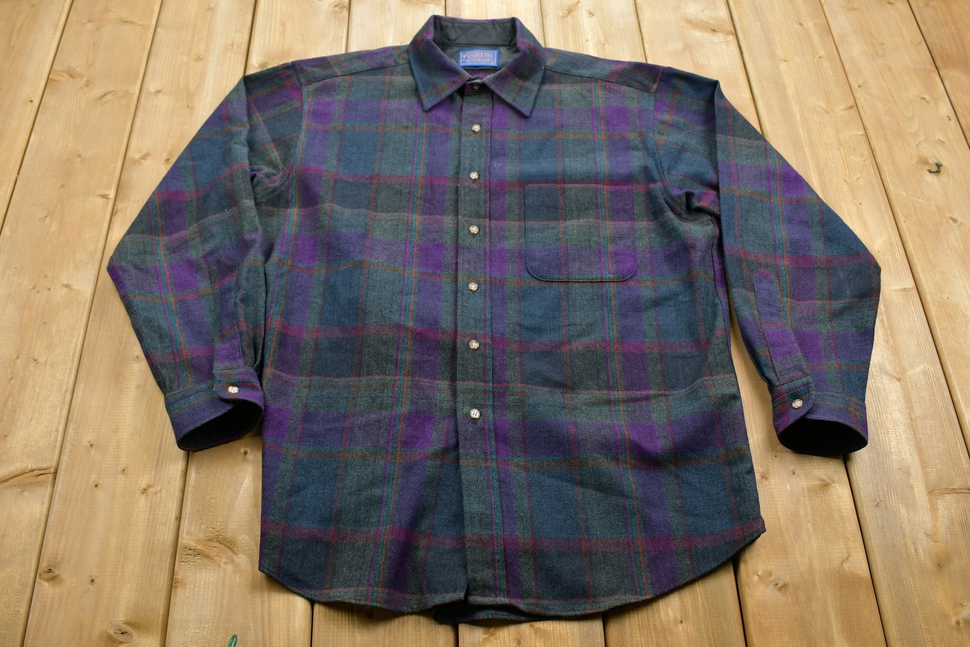 Vintage 1950s Pendleton Plaid Button Up Long Sleeve Shirt