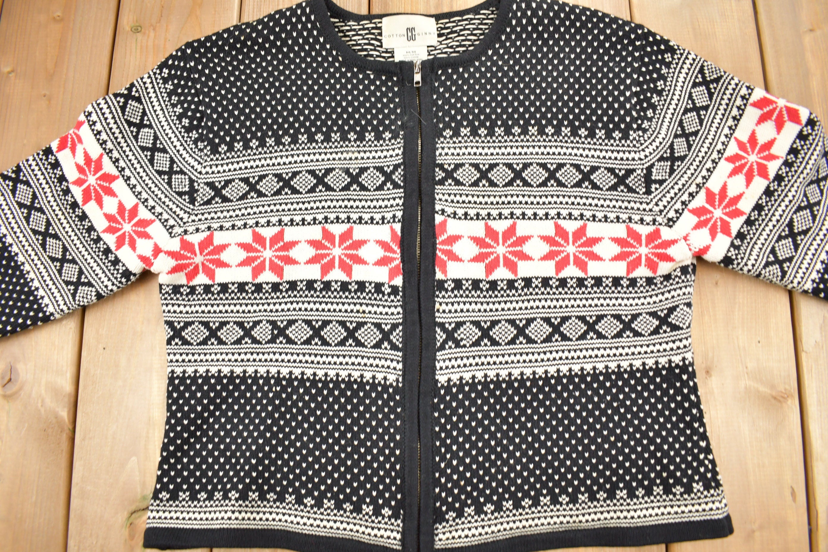 Vintage 1990s Cotton Ginny Knit Zip Up Sweater