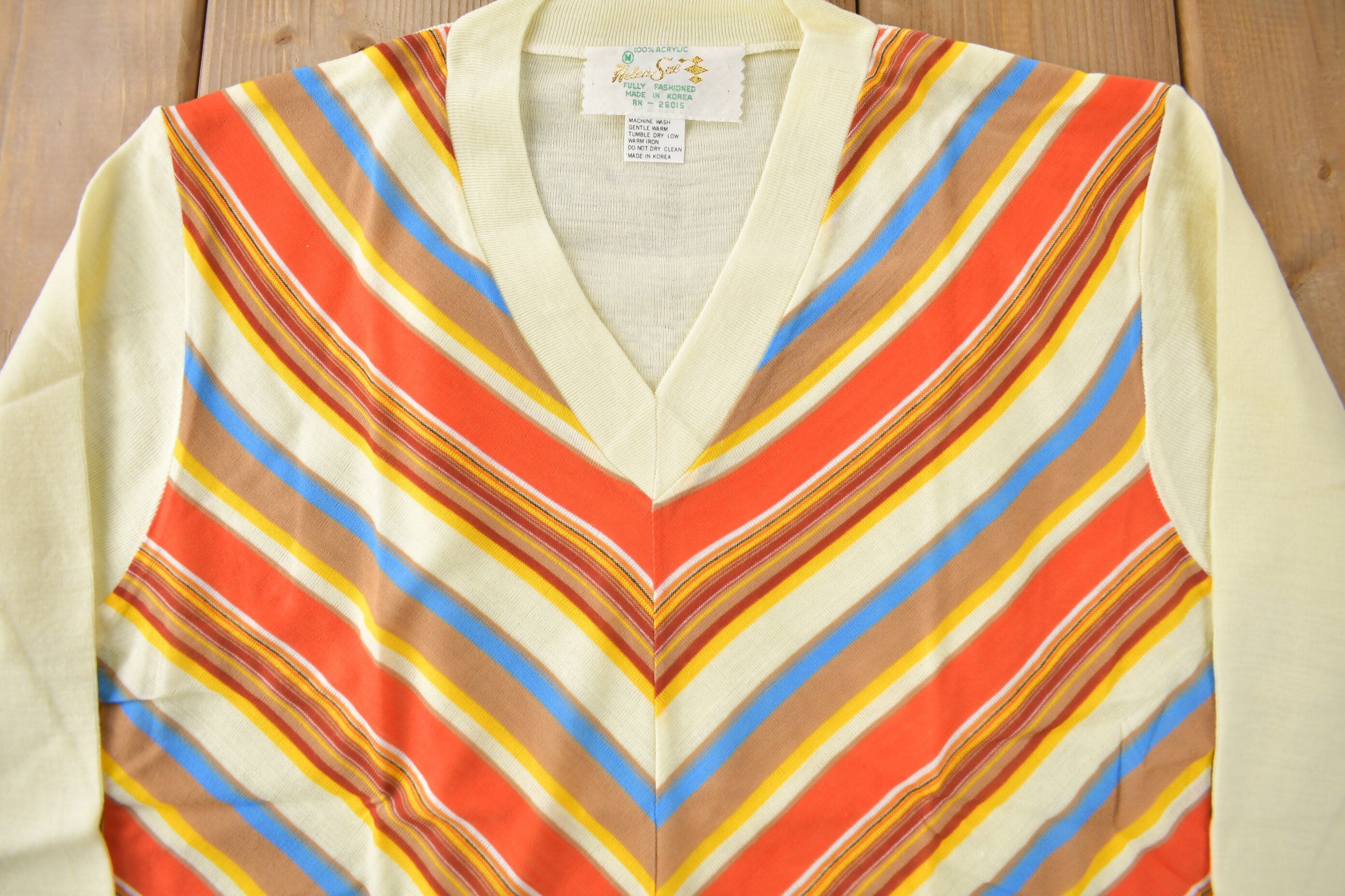 True Vintage 1960s Deadstock Helen Sue Long Sleeve Psychedelic Nylon Blouse Knit Sport Top