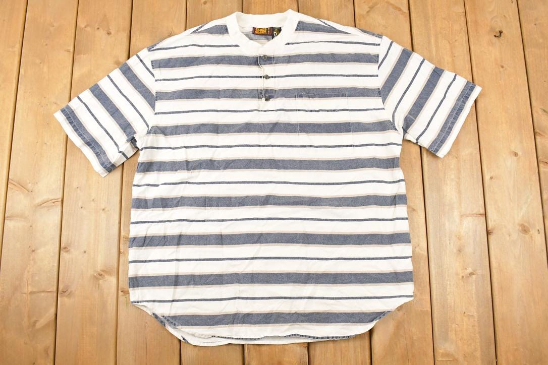 Vintage 1990s Faded Glory Striped Button Up Shirt Men's XL  Striped Pattern  Preppy Style  Boxy Fit
