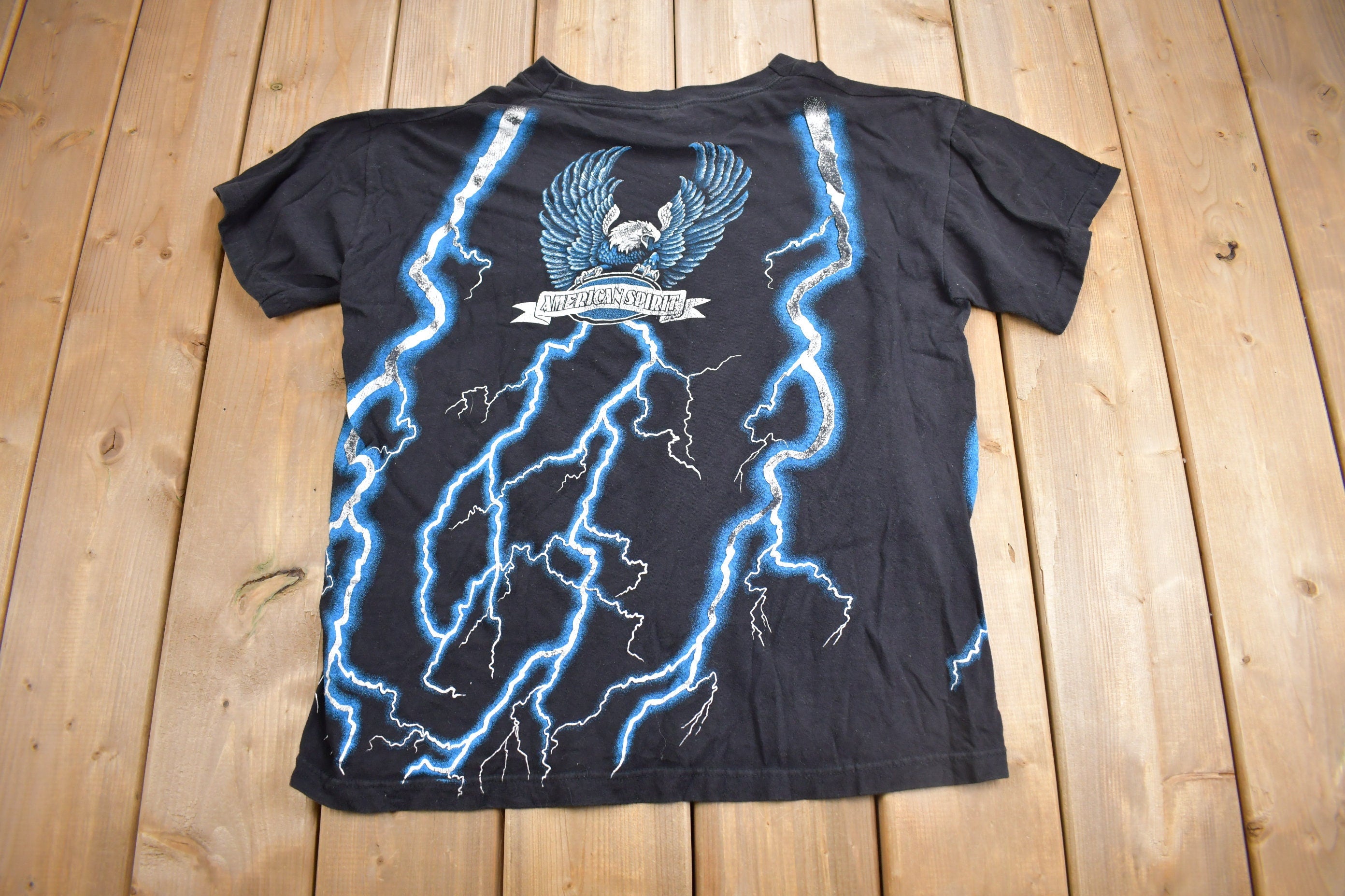 Vintage 1990s American Spirit Graffiti Nights Classic Cars & Lightning Graphic T Shirt
