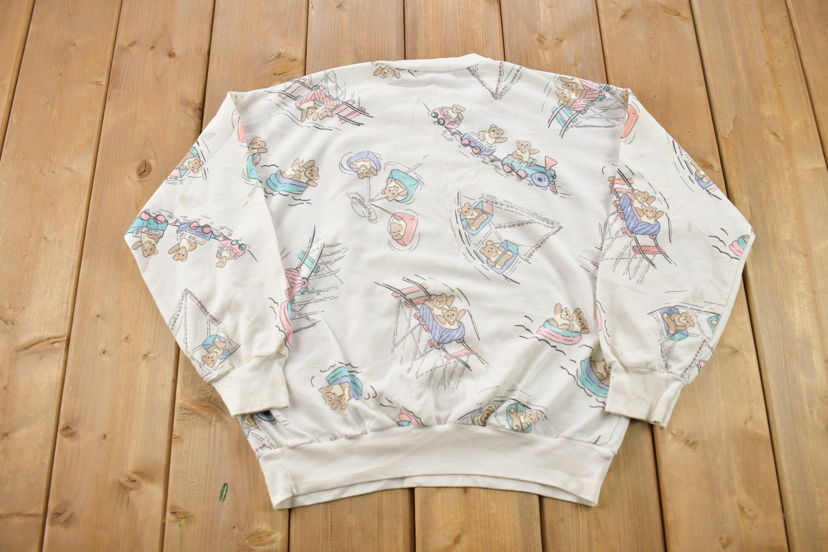 Vintage 1990s Pastel Teddy Bear Crewneck Sweater
