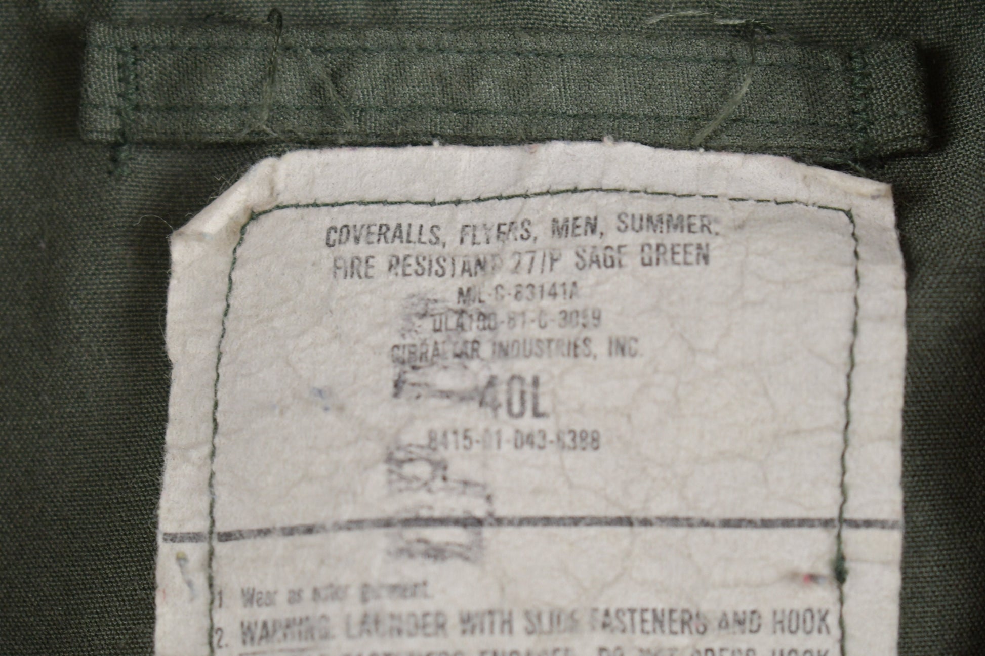 Vintage 1981 Military Flyers Coveralls Jumpsuit Size 40 L