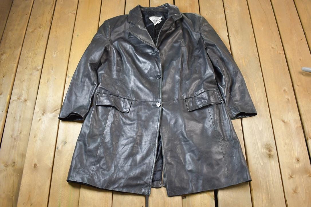 Vintage 1990s Marvin Richards Women's Full Length Leather Trench Coat Made In USA