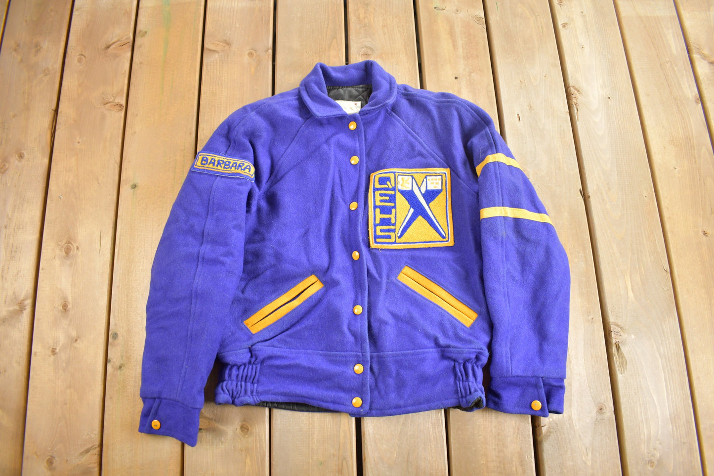 Vintage 1980s QEHS Wool Varsity Jacket / Patchwork / Streetwear / Made In Canada / Women's Jacket