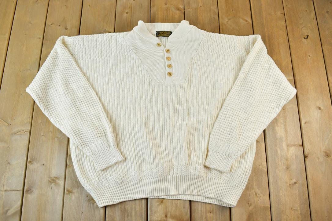 Vintage 1990s Eddie Bauer Quarter Button Knit Crewneck Sweater