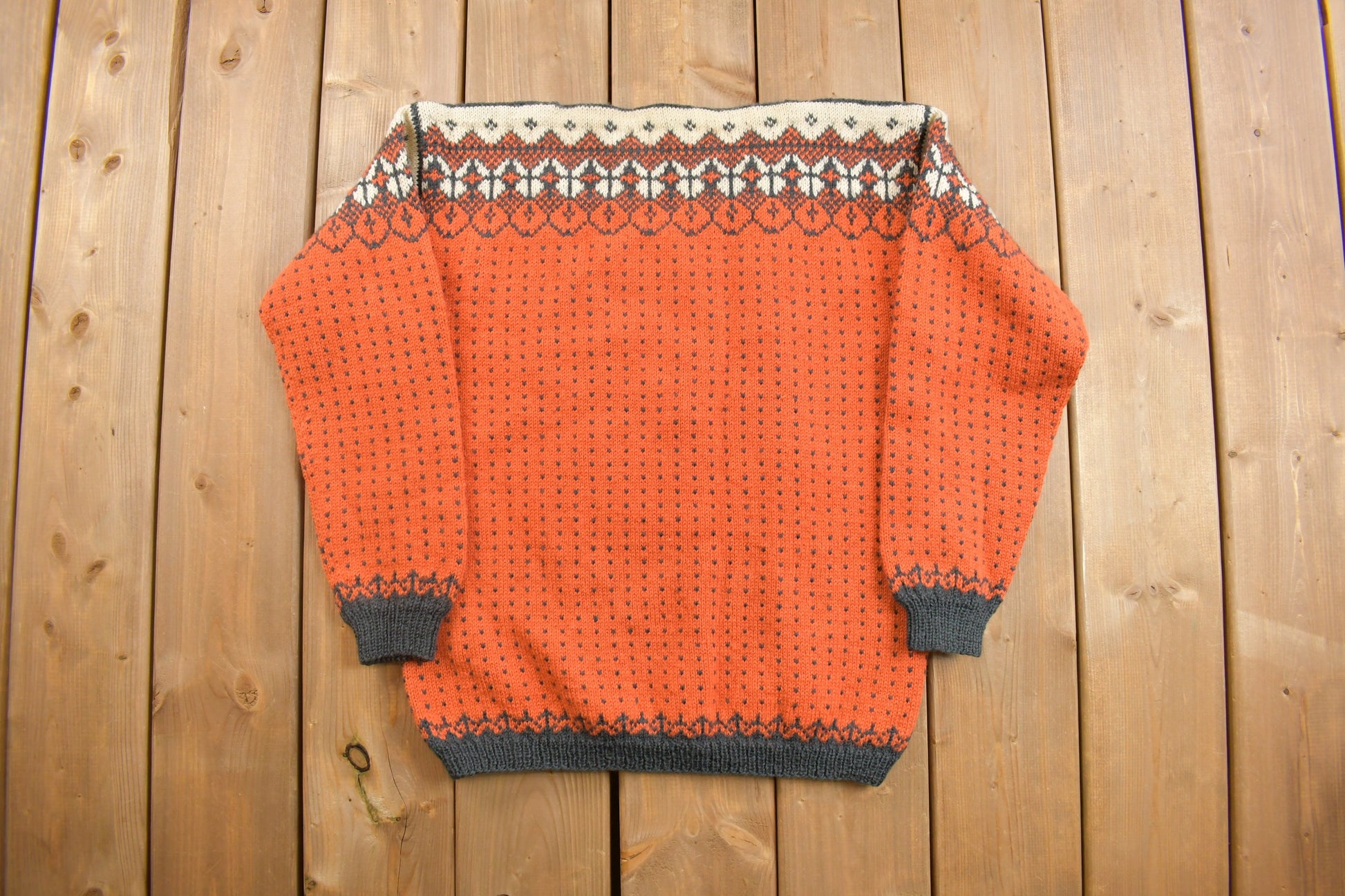 Vintage 1960s Dale Garn Knitted Sweater  60s Knit  Pattern  Outdoor  Wilderness  Pullover Sweatshirt  Hand Knit  True Vintage