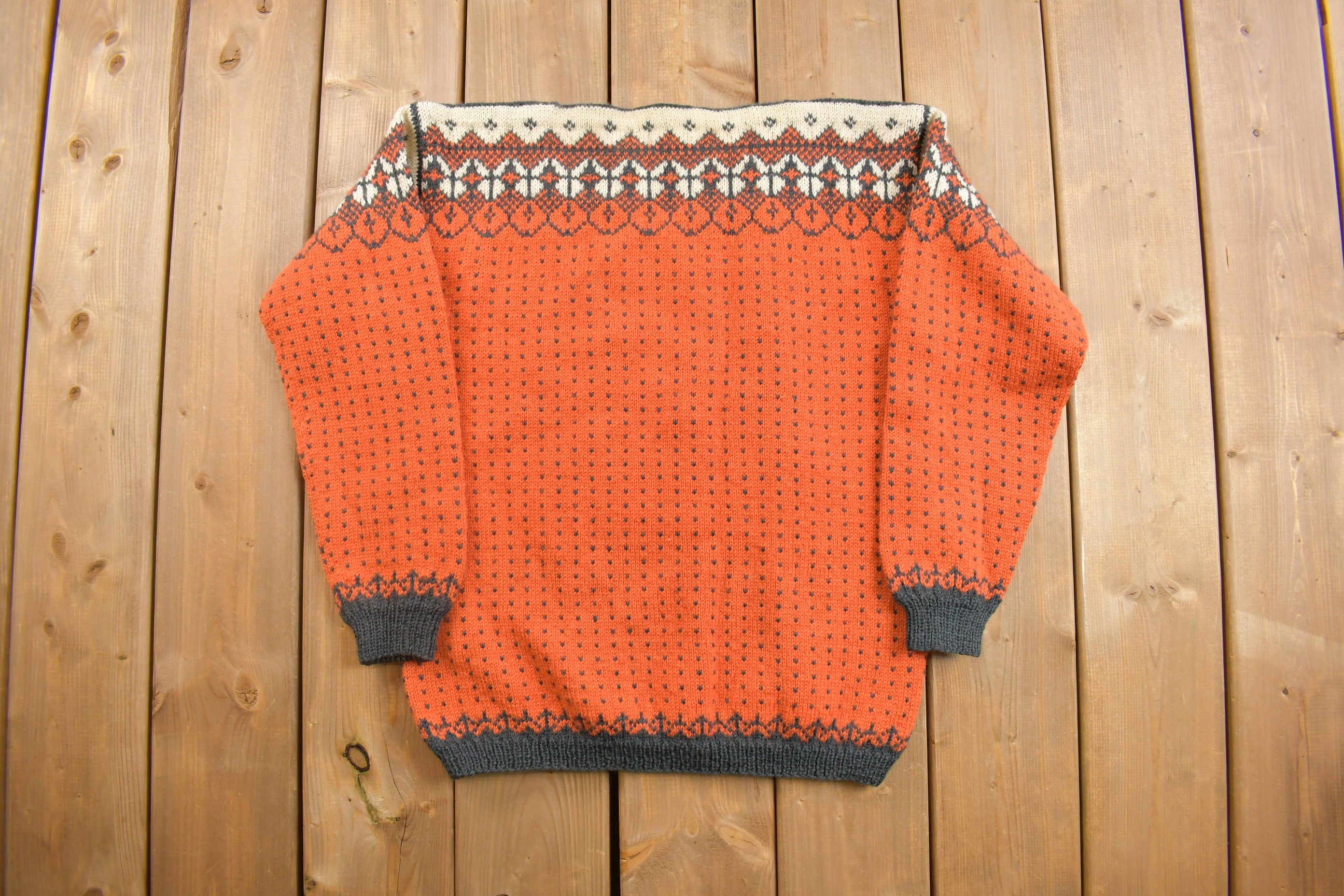 Vintage 1960s Dale Garn Knitted Sweater  60s Knit  Pattern  Outdoor  Wilderness  Pullover Sweatshirt  Hand Knit  True Vintage